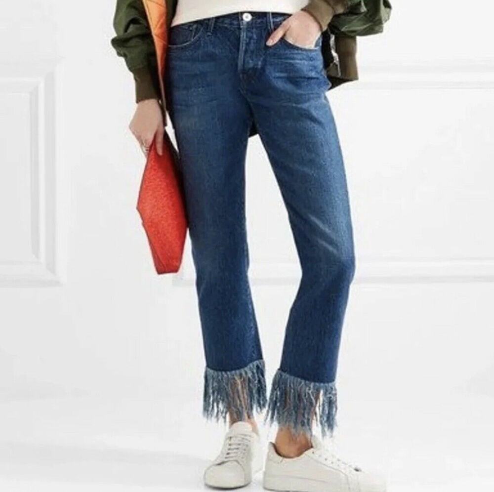 3x1 NYC Revolve SZ 27 Lima Cropped Jeans Straight Fringe Frayed Hems Button-Fly